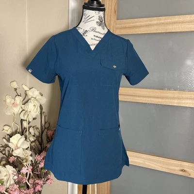 MEDGEAR Scrubs Top Green Women's Size XXS Medical Apparel V-Neck Short Sleeve - Image 1 of 4