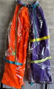 Vintage Handmade Neon Orange Purple Wide Leg PVC Vinyl Fleece Rave Pants 33 x 32 - Picture 1 of 8