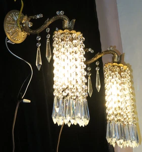 Vintage Sconce French dining room Brass bronze fountain waterfall Crystal lamps - Picture 1 of 12