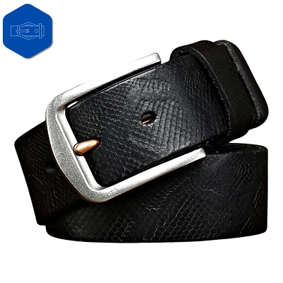 Cinturón de lujo de cuero genuino con patrón de piel de serpiente correa de cintura negra hebilla para hombre Foto 1 de 4