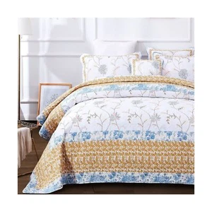 Tache Queen Cotton Quilt White Yellow Blue Embroidered Floral Reversible Ligh... - Picture 1 of 9