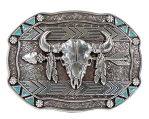 Nocona Western Mens Belt Buckle Floral Bull Skull Silver 37007 - Picture 1 of 1