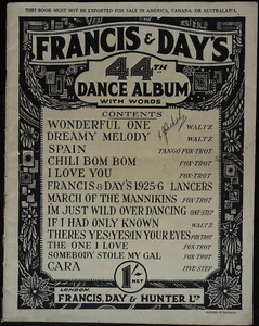 ÁLBUM DE BAILE 44 FRANCIS & DAY'S con palabras 1922 partitura musical MUY BUENA - Imagen 1 de 1