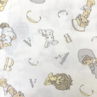 Precious Moments White ABC Boy Girl Animal Cotton Flannel Fabric Vintage - Image 1 of 3