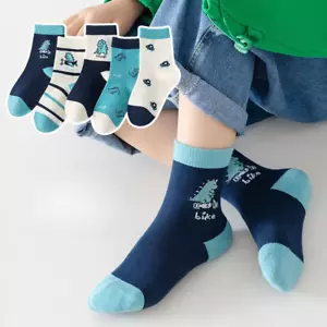 5 Pairs Autumn Winter New Style Children'S Socks Mid-High Long Dinosaur Cartoon - Picture 1 of 26