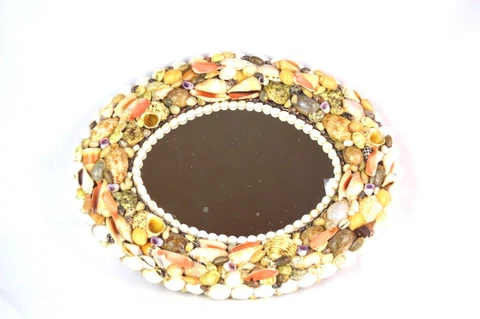 Vintage Oval Seashell Wall Mirror Decor, Vanity Tray Cover