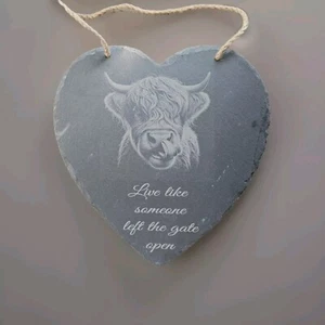 Large Highland cow slate wall hanging 25x25cm plaque home garden gift customised - Picture 1 of 1