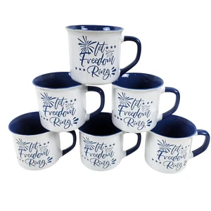 Taza de café 6 Let Freedom Ring blanca azul 15 OZ patriótica de EE. UU. - Imagen 1 de 5