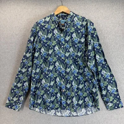 J McLaughlin Men Navy Blue Floral Tropical Button Front Shirt Westend LS Size XL - Image 1 of 4