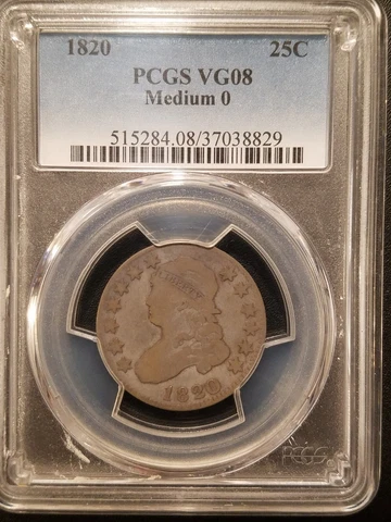 1820 Capped Bust Quarter * PCGS VG08 *  Medium  0 *  Browning 3 *  R-3 Cover