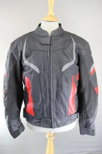 TEXPEED BLACK & RED LEATHER BIKER JACKET WITH CE ARMOUR & THERMAL LINING 40"/MED - Picture 1 of 10