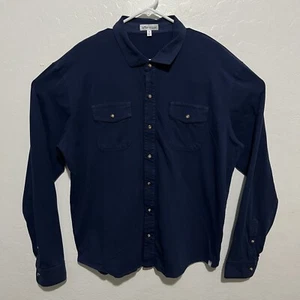 Peter Millar Crown Mens XL Lava Wash Jersey Snap Front Button Up Shirt Navy Blue - Picture 1 of 11