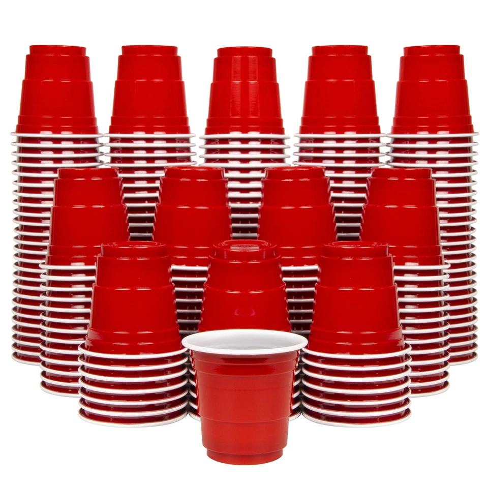 GoPong 2oz Plastic Shot Cups - Pack of 200 Disposable Mini Party Red