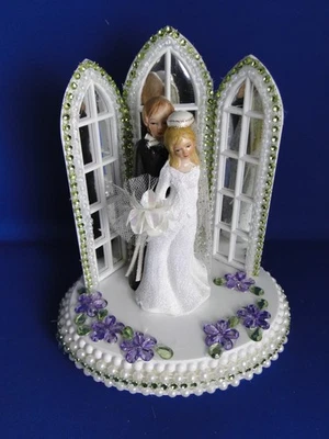 Nuevo Elegante Pareja Nupcial, Capilla Espejo Ventanas Caketop, Decoración Púrpura #351 Foto 1 de 4