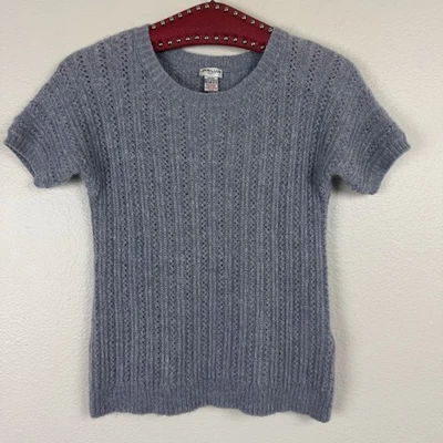 Cyrillus Paris Short Sleeve Wool Blend Knit Pullover Sweater Gray Purple 12A - Image 1 of 4