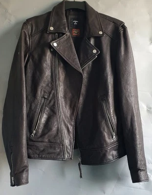 Mens Superdry Black Real Leather Motorcycle Biker Jacket UK M VGC - Image 1 of 4