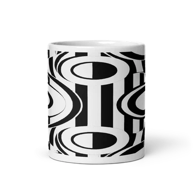 Taza de café de cerámica con rayas y círculos Chevron blanco y negro audaz - 11 oz Foto 1 de 3