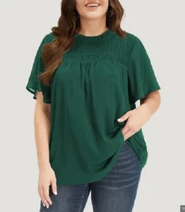 Bloomchic Anti-Wrinkle Shirred Ruffle Sleeve Mesh Frill Trim Blouse Top 14 16 1X - Picture 1 of 7