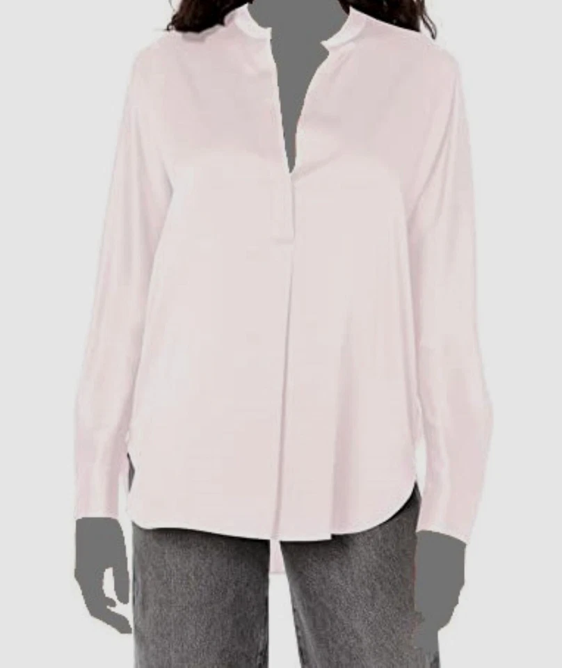 Vince. Women's Pink Silk Satin Band Collar Long Sleeve Blouse Top Size S