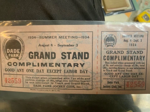 1934 DADE PARK HORSE RACING EVANSVILLE IN HENDERSON KY GRANDSTAND TICKET Cover
