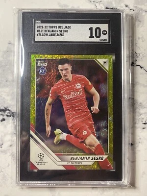 2021-22 Topps UCL Jade Edition Benjamin Sesko RC SGC 10 Yellow Jade /50 Rookie - Image 1 of 2