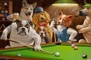 Best Gift Home Decor Dogs Playing Pool billiards Oil Painting Printed On Canvas