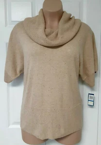 NWT Women's Sz Petite XL IZOD Sweater Tan w/Flecks SS Cowl Neck Pullover - Picture 1 of 7