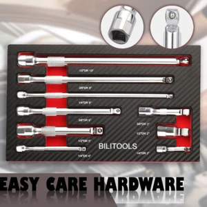 9 pcs Wobble Extension Bar Set 1/4" 3/8" 1/2" Drive Wobble Socket Bars Kit CR-V - Picture 1 of 12