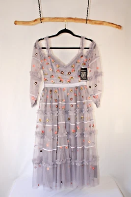 Vestido de lavanda Celeste bordado extravagante agulha e linha novo com etiquetas EUA 2 Reino Unido 6 - Imagem 1 de 4