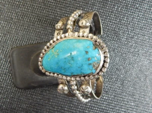 Brazalete Navajo Plata Turquesa Peón Antiguo Usado Sin Firmar 5 1/2 Pulgadas - Imagen 1 de 4