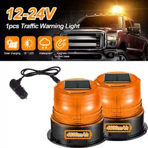 2x USB & Solar Magnetic Battery Powered Warning Lights Strobe Beacon Light Amber - Picture 1 of 14