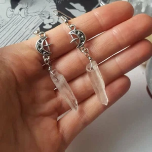 Pendientes Luna Cuarzo Transparente Piedras Naturales Pendientes Joyería para Mujer Regalo  - Imagen 1 de 15
