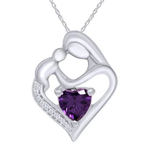 Mother & Child Pendant 18" Necklace Simulated Gemstone & Diamond 925 Sterling - Picture 1 of 66