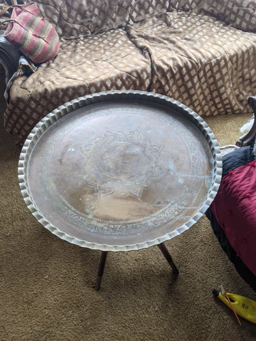 Mid Century Moroccan- Brass Tray Top- Hardwood folding spider leg- coffee table Cover