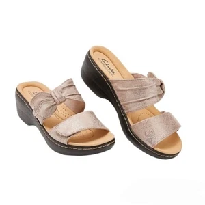 Clarks Collection Merliah Charm Taupe Metallic Open Toe Adjustable NEW 12 N - Picture 1 of 7