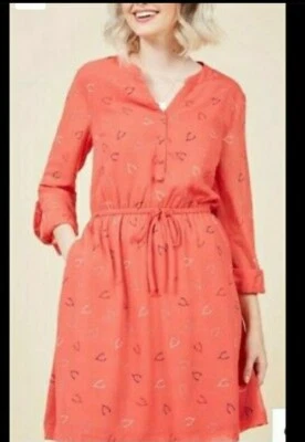 Modcloth Dress Orange Novelty Wishbone Print  Effortless on Arrival Size M #CB7 - Image 1 of 4