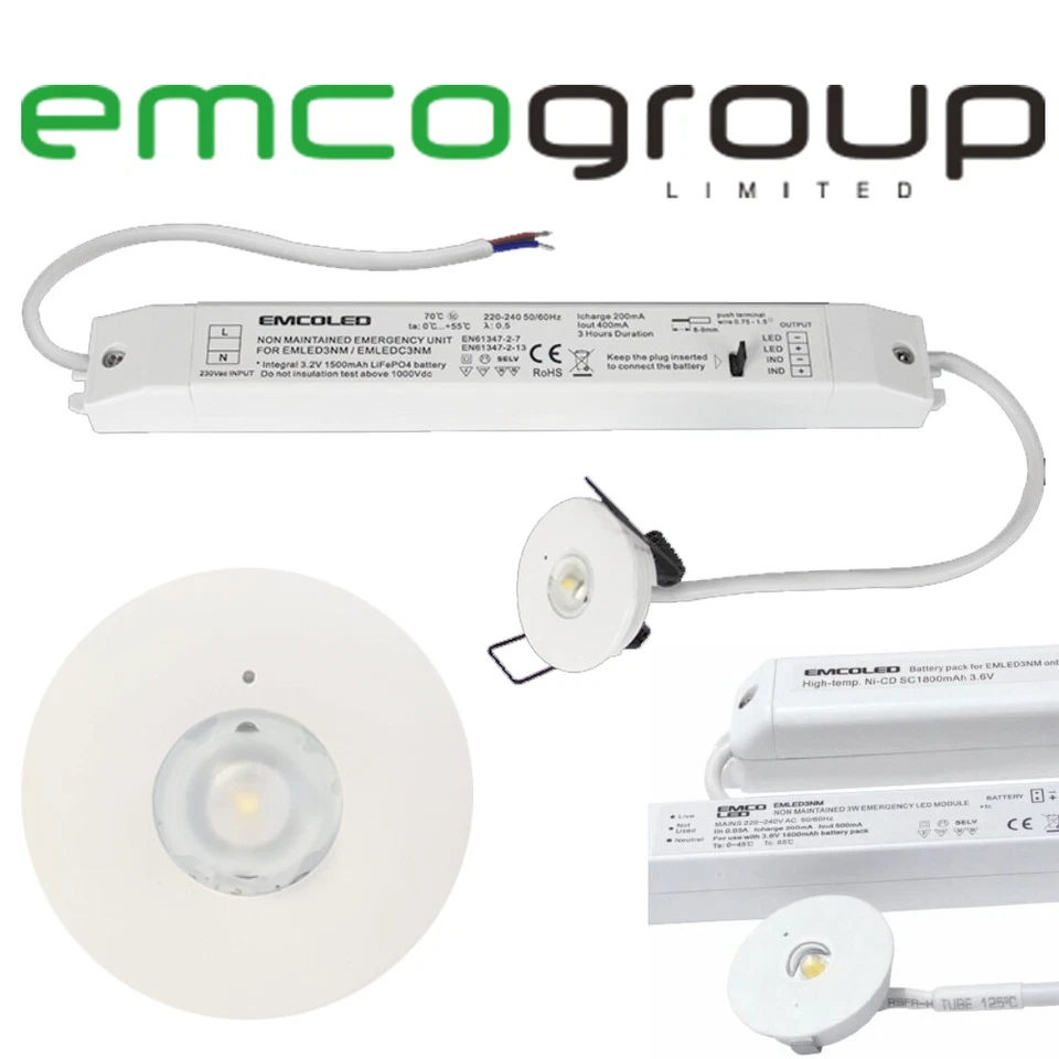EMCO LED 3HR Emergency Spotlight 3W 4000K Non Maintained Recessed Ceiling Spot Light