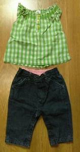 Lot of 2 Pair Green Shirt & Oshkosh B'Gosh Fleece Lined Jeans Pants 6 Months - Picture 1 of 10