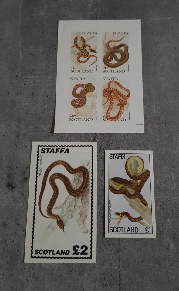 STAFFA SCOTLAND-SNAKES- MINIATURE SHEET &2 MINI BLOCKS IMPERFORED  MNH - Image 1 of 1
