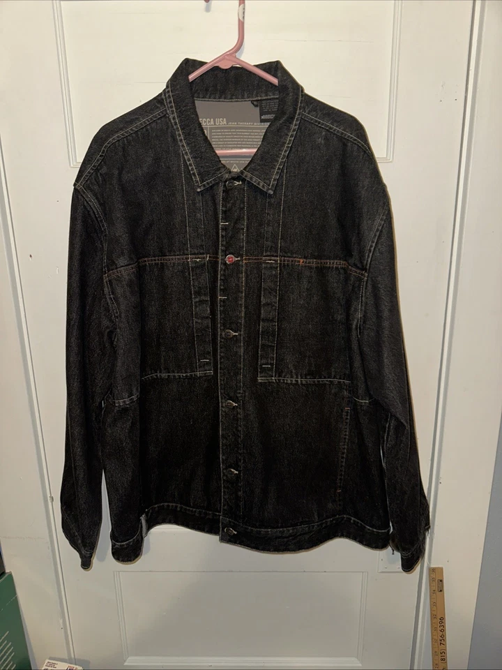 Jaqueta jeans masculina vintage Mecca bolsos com botões ao ar livre preta tamanho XL - Imagem 1 de 4