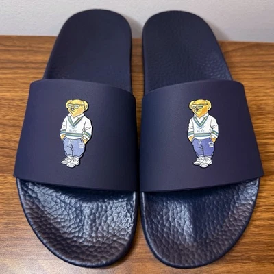 NUEVO Polo Ralph Lauren Polo Oso Tenis Suéter Azul Marino Slides Sandalias Hombres 10.5 Foto 1 de 4