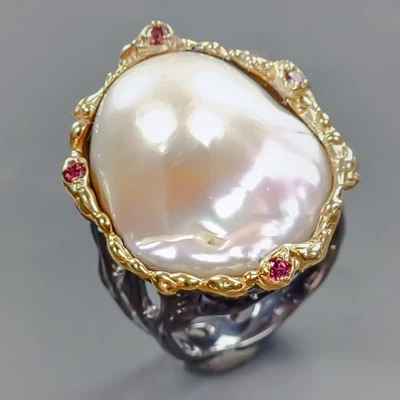 New year gift Natural Baroque Pearl Ring 925 Sterling Silver Size 8 /R432226 - Image 1 of 4