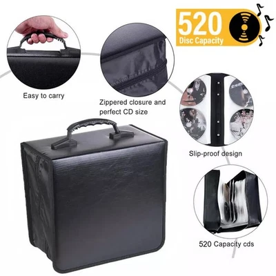 520 Discos Portátil CD DVD Billetera Soporte Bolsa Álbum Organizador Medios Caja de Almacenamiento Foto 1 de 4