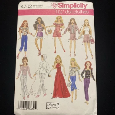 Sewing Patterns Simplicity 11.5" Fashion Doll clothes Gowns Dresses Outfits  - Image 1 of 3