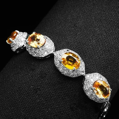 原始金色黄色蓝宝石 9.78 克拉 925 纯银白金手链 — 第 1/4 张图片