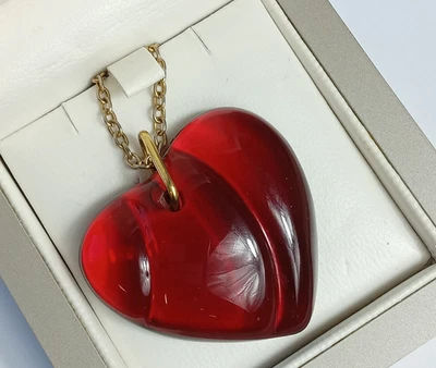 Vintage Signed BACCARAT Red Crystal Love Heart Necklace & HEART BOX Gift Of Love - Image 1 of 4