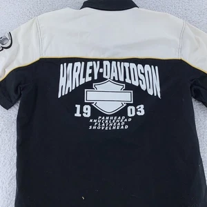 Harley-Davidson Shirt Mens Large Black White Racing Patch Button Up Motorcycles - Picture 1 of 8