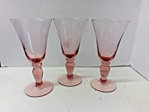 Set of 3 Vintage Crystal Glass Pink Footed Wine Cocktail Goblets Glasses 8" Tall - Picture 1 of 9