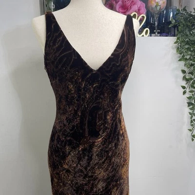 Vestido LAUREN RALPH LAUREN Mujer 12 Marrón Terciopelo Maxi Paisley Formal Noche Foto 1 de 4