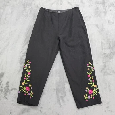 Pantalón Scarlett Vintage Mujer 7/8 Negro Floral Bordado Mezcla de Lino Forrado Corto Foto 1 de 4